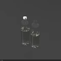 Two Decorative Ceramic Bottles With White Caps Patterned Bodies Containing Liquid On Dark Background 3d model