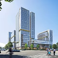 Modern Industrial Park Featuring Glass Facade Buildings Greenery And Urban Roads Under Evening Sky
