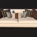 Cream Colored Two Seater Sofa Featuring Multiple Brown Gray Patterned And Solid Cushions 3d model