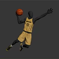 Yellow Basketball Jersey With Number 23 And Red Basketball In Stretching Athletic Pose
