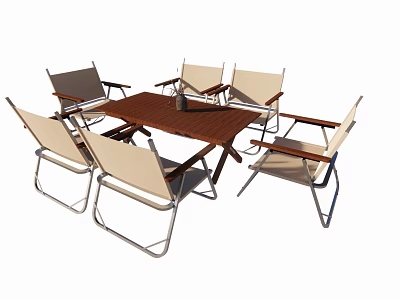 Modern Outdoor Wooden Table Set With Beige Chairs And Metal Frame 3d model
