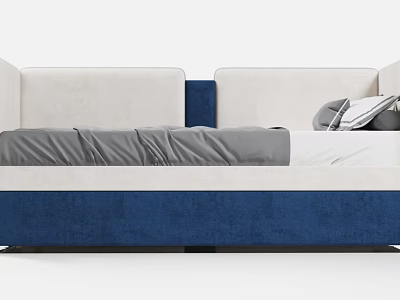 Upholstered Daybed In Blue And White With Gray Linen Throw And Decorative Pillows 3d model