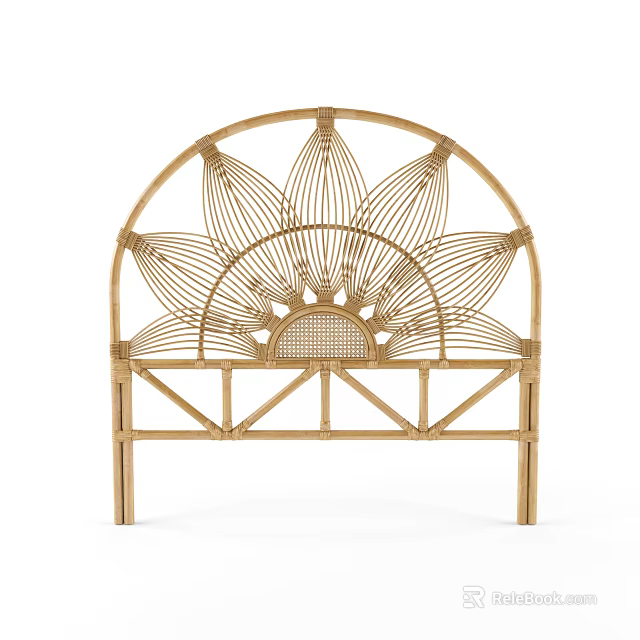 Bohemian Rattan Headboard With Arch Shaped Lotus Petal Woven Natural Design 3d model 