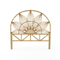 Bohemian Rattan Headboard With Arch Shaped Lotus Petal Woven Natural Design