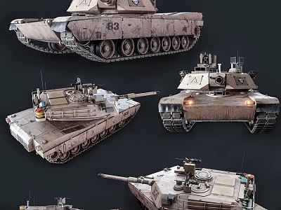 Detailed Military Tank Models Showcasing Turret Tracks And Armor From Multiple Angles 3d model