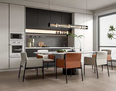 Modern Home Dining Room Dining Table and Chair Sideboard Chandelier Dining Chair 3d model