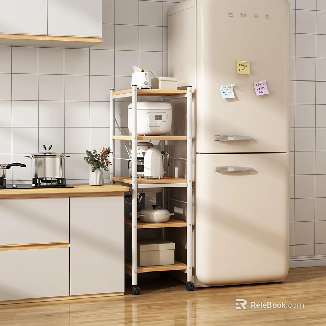 Modern Kitchen Multi Tier Storage Shelf With Appliances And Storage Containers 3d model