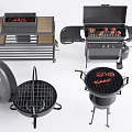 Public Outdoor Grilling Facilities With Various Types Including Wheeled Tabletop And Lid Covered Models