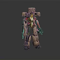 Detailed Mechanical Robot Character Featuring Brown Red Armor And Weapon In Standing Pose