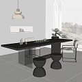 Modern Tea Table and Chairs with Tea Sets Vase and Pendant Light in Bright Room