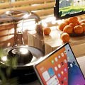 Modern Home Office Workspace With White Standing Desk Ergonomic Chair Monitor Laptop And Green Plants