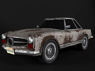 Rusted Vintage Mercedes Convertible Car With Classic Exterior And Old Design 3d model