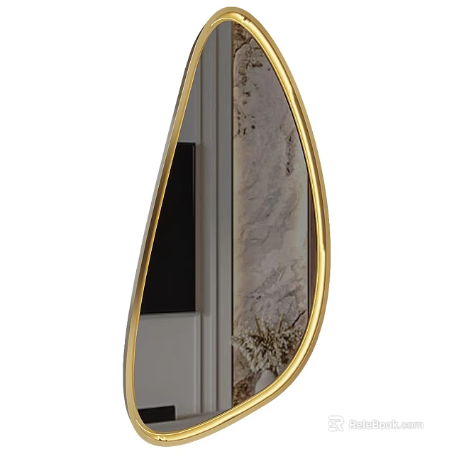 Elegant Bathroom Mirror With Gold Frame Irregular Shape And Marble Decorative Design 3d model 