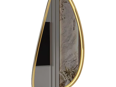 Elegant Bathroom Mirror With Gold Frame Irregular Shape And Marble Decorative Design 3d model