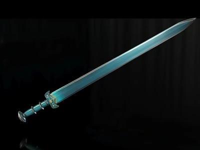 Shiny Blue Metal Sword Weapon With Decorative Hilt On Dark Background 3d model