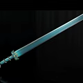 Shiny Blue Metal Sword Weapon With Decorative Hilt On Dark Background