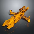 Yellow Rustic Starship With Multiple Engines And Textured Surface For Space Exploration 3d model