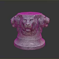 Detailed Decorative Bronze Sculpture With Three Lion Heads On Cylindrical Base