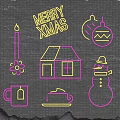Christmas Neon Decorative Lights Featuring Merry Xmas Sign Snowman Candle Ornaments And House Design