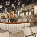 Modern Literary Space Interior With Bookshelves Books Tables Chairs Counter And Star Lights