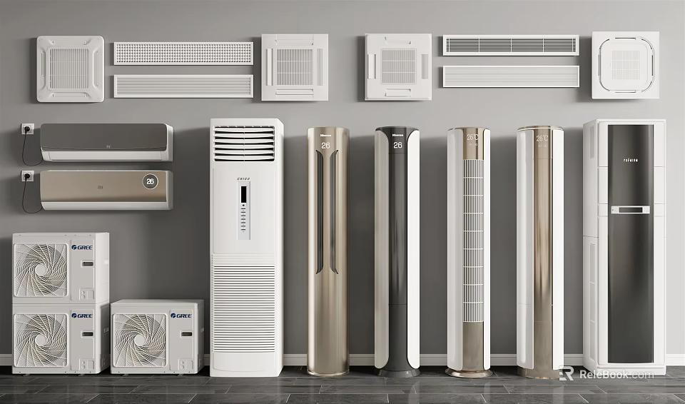 Various Types Of Air Conditioner Fans Including Wall Mounted And Floor Standing Models 3d model 