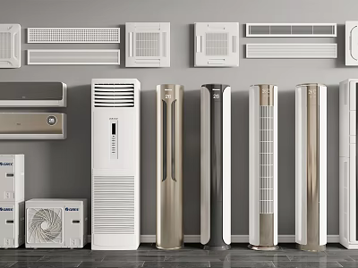 Various Types Of Air Conditioner Fans Including Wall Mounted And Floor Standing Models 3d model