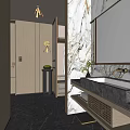 Hotel Bathroom Interior With Marble Walls Large Mirror Sink Counter And Stone Floor