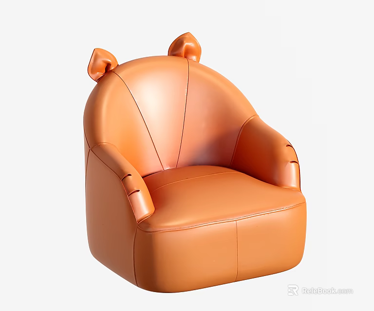 Orange Leather Single Sofa with Bear Ear Design for Kids Room 3d model