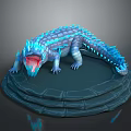 Game Movie Character Blue Icy Reptile With Open Mouth Red Interior On Stone Base