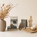 Minimalist Decorative Ornament Set with Dried Flowers Vase Books Stone Ornaments and Candle Tray