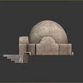 Traditional Adobe Dome Structure Entrance Gate with Stone Steps and Small Openings