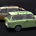 Three Vintage Station Wagons Green Yellow Beige With Roof Racks Classic Retro Design