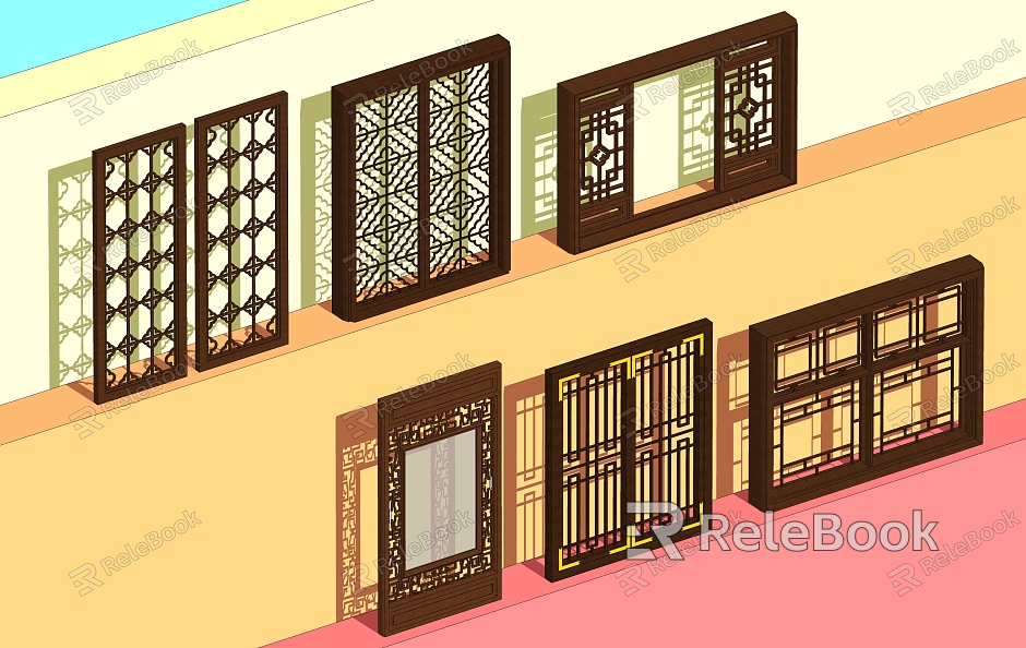 Chinese-style cut-out window casement window model