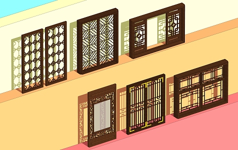 Chinese-style cut-out window casement window 3d model