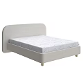 Modern Minimalist Double Bed With Light Gray Fabric Curved Headboard And White Diamond Pattern Mattress