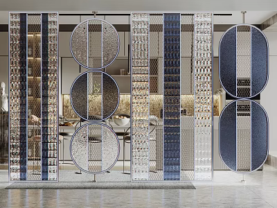 Modern Interior Room Divider With Circular Patterns Metal Frames And Transparent Panels 3d model