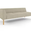 Light Beige Three Seater Sofa with Wooden Legs Against Grey Wall and Artwork