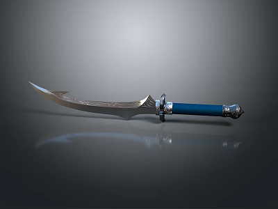 Ornate Weapon Sword Featuring Shiny Blade Blue Handle And Metal Accents 3d model