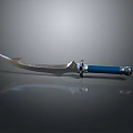 Ornate Weapon Sword Featuring Shiny Blade Blue Handle And Metal Accents