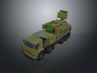 Military Green Tank With Roof Mounted Missile Launcher and Multiple Wheels 3d model