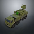Military Green Tank With Roof Mounted Missile Launcher and Multiple Wheels