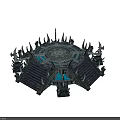 Dark Gothic Decorative Structure With Circular Rune Pattern Spiked Decorations Stairs And Blue Glowing Elements