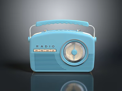 Blue Retro Style Radio Speaker Compatible With Laptop Computers And Devices 3d model