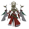 Elegant Woman In Red And White Outfit With Golden Crown Green Decorations And Star Accents