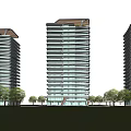 Modern High rise Residential Buildings With Waterfront And Lush Greenery