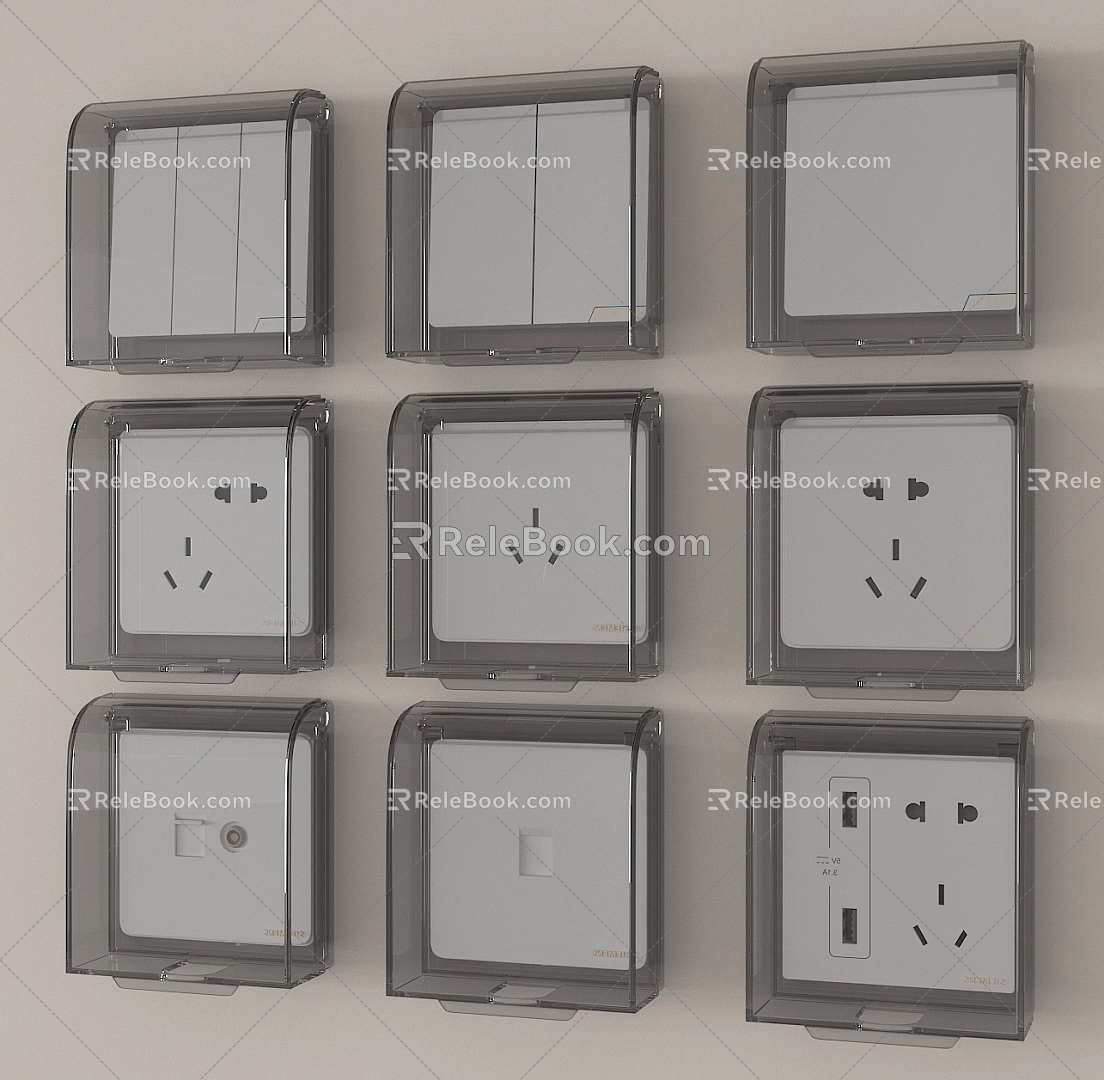 Modern switch socket waterproof switch socket box 3d model