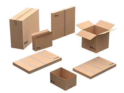 Open Closed And Flat Cardboard Boxes In Various Sizes For Packaging 3d model
