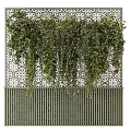 Green Plant Wall Interior Decoration With Hanging Greenery Decorative Patterned Backdrop And Wooden Slat Base