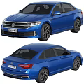 Blue Volkswagen Sedan Showcasing Front And Rear Views