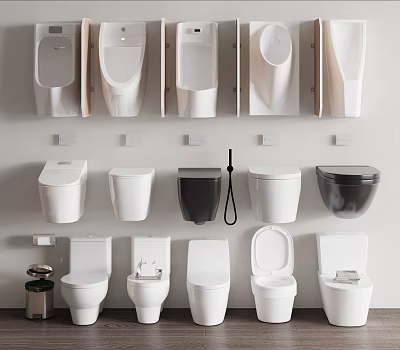 Variety Of Urinal Designs Displayed In Bathroom Setup 3d model